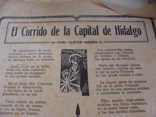 Antigua Hoja Con El Corrido Dela Capital De Hidalgo , Cuando