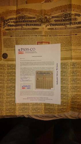 Bonos Chinos Petchili Año 1913 Con Passco (Usado)