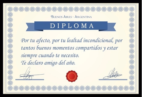 Diploma Para Regalar A Un Amigo Personalizado, También Chapa