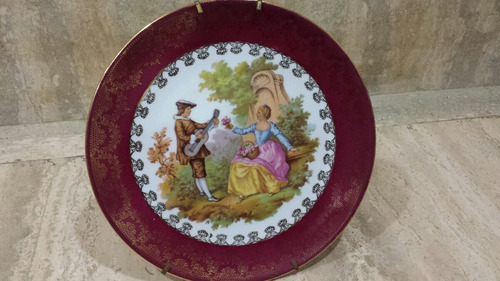 Plato Decorativo De Porcelana Marca F.m Limoges De 24 Cm