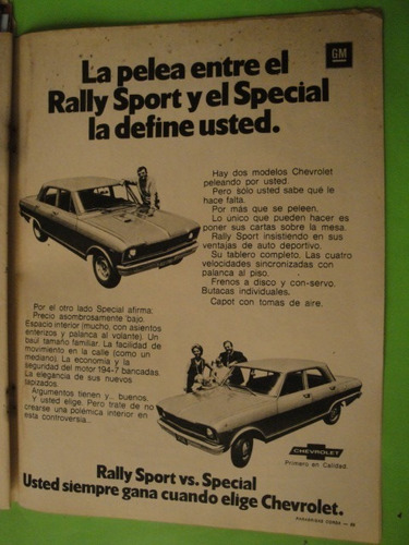 Publicidad Chevrolet Rally Sport Y Special Año 1971