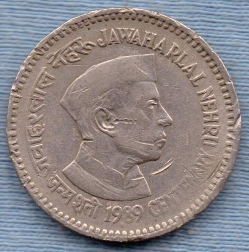 India 1 Rupee 1989 * 100º Nacimiento Jawaharlal Nehru *