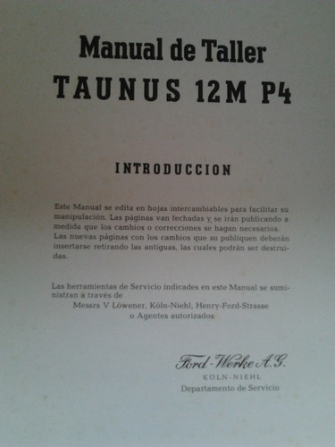 Libro Manual 100% Original De Taller: Ford Taunus 12 M 1962