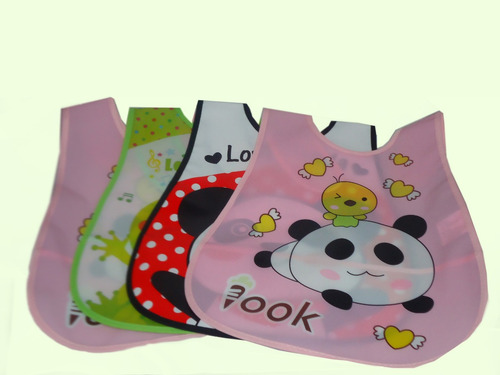 5x Baberos De Plasticos De Monitos Infantiles