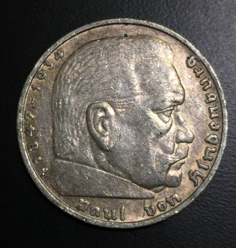 Ale020 Moneda Alemania 3er Reich 5 Mark 1937 F Xf Plata Ayff (Usado)