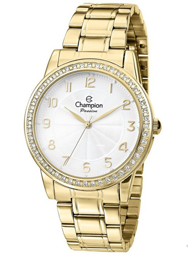 Relógio Feminino Champion Dourado De Luxo Cn28679h C/ Pedras