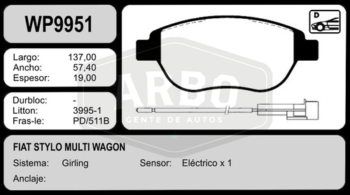 Pastilla Freno P/ Fiat Stilo Multi Wagon 1.6i 16 Valv 