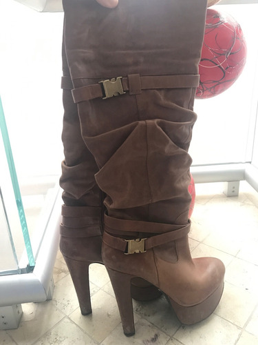 Botas Jessica Simpson Piel Camel Altas Largas Drapeadas