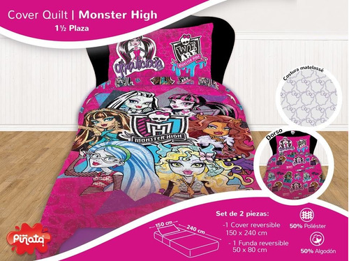 Set Sabanas Y Cover Monster High 1 1/2 Plazas Piñata