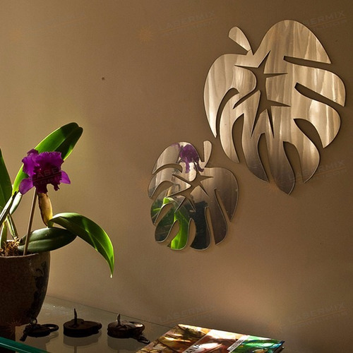 Espelho Decorativo Em Acrílico Folhas Quarto Sala 2 Peças