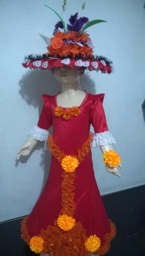 Disfraz Traje Catrina De Lujo Halloween Con Sombrero