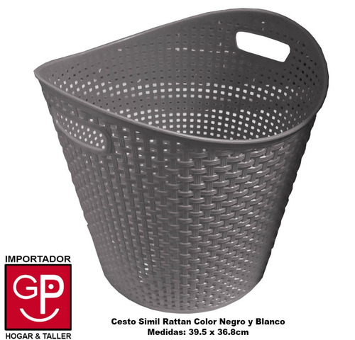 Cesto Plastico Simil Rattan 39.5 X 36.8 Cm Blanco Y Negro