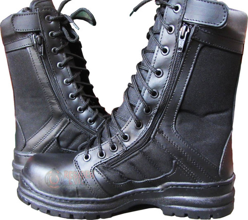 Imagen 2 de 6 de Botas Tipo Swat Militar Ligera 100% Piel Trabajo Kaki Negro