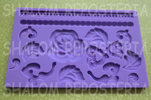 Imagen 1 de 3 de *molde Silicon Cenefas #6 Rosa Hoja Perlas Isomalt Fondant