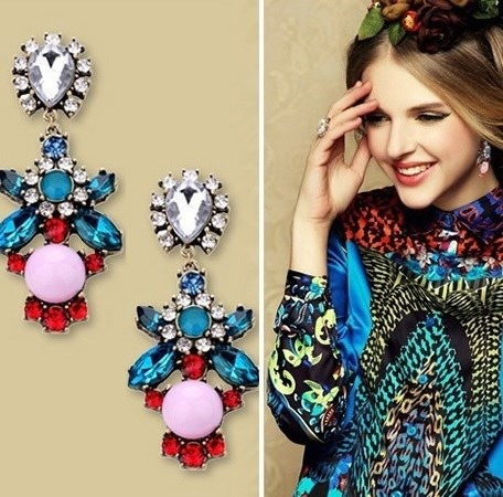 Collar Aretes Maxi Con Cristales Nuevo Importado En Stock