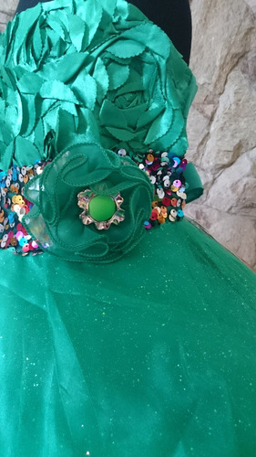 Imagem 6 de 7 de Vestido Infantil / Festa Verde Com Paetês Bordados