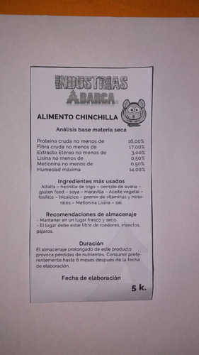Alimento D Chinchilla 5 Kilos Peletizado Premium Barratisimo