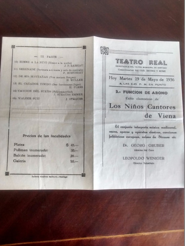 Antiguo Afiche Del Teatro Real - Los Niños Cantores De Vi(a4