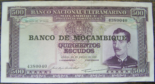Imagen 1 de 2 de Mozambique 500 Escudos 1967 * Colonia Portuguesa *