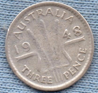 Australia 3 Pence 1948 Plata * George Vi *