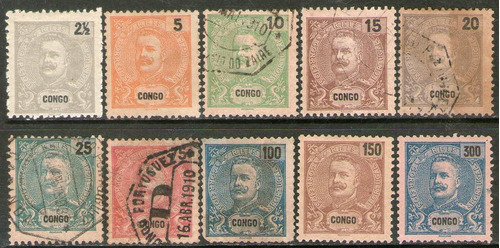 Congo Portugués (col. Portuguesa) 10 Sellos Rey Carlos 1898 