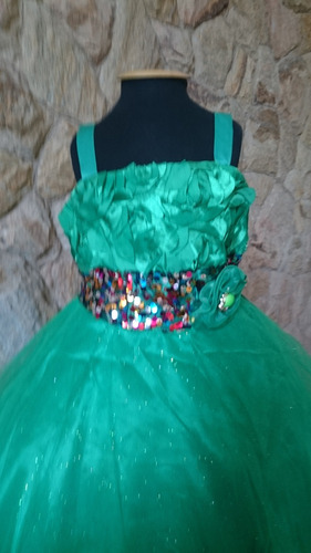 Imagem 3 de 7 de Vestido Infantil / Festa Verde Com Paetês Bordados