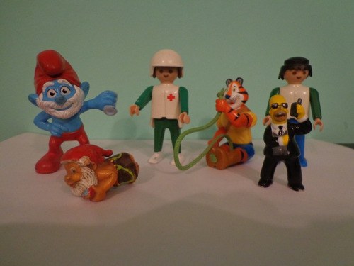 Lote De 6 Muñecos Simpsons, Playmobil, Pitufos Y Otros