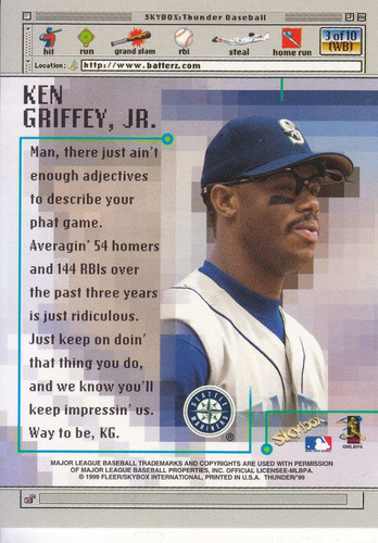 1999 Skybox Thunder Batterz Ken Griffey Jr Mariners (Usado)