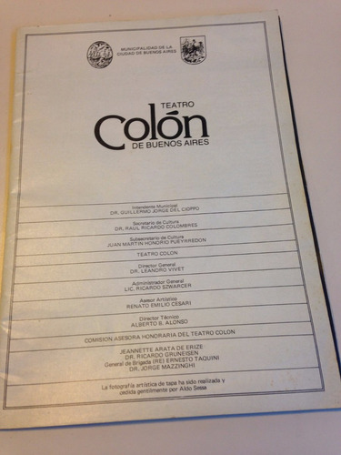 Programa Teatro Colón Año 1983