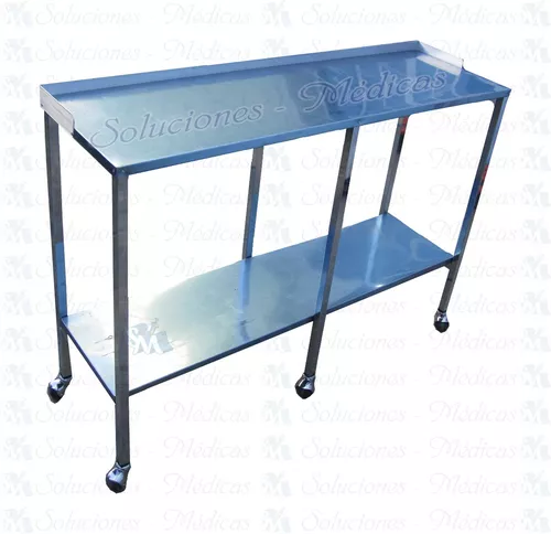 Mesa auxiliar en acero inox con 2 entrepaños lisos