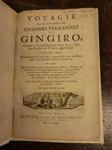 Fernandez, A. Voyagie Na Gingiro. 1707