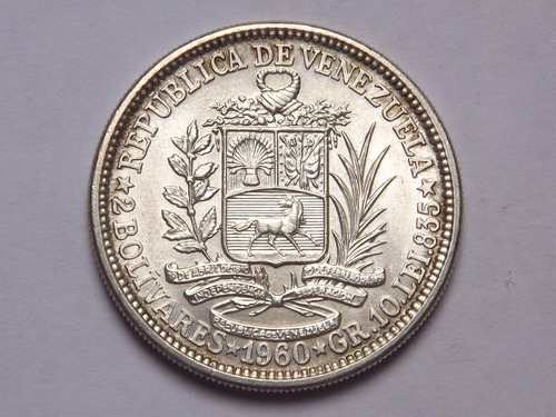 Imagen 1 de 4 de Moneda De Plata 10 Gramos. (2 Bs) Dos Bolívares. Venezuela. 