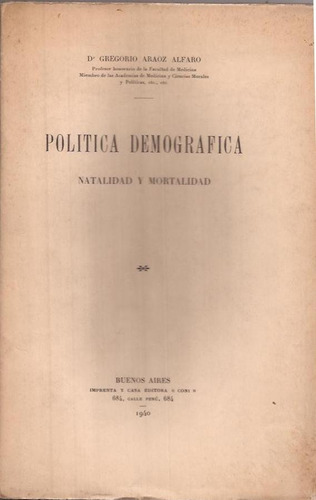 Aráoz Alfaro Política Demográfica Natalidad Mortalidad 1940