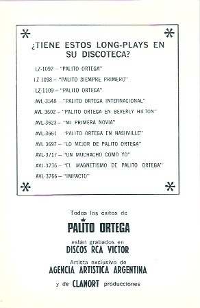 Palito Ortega Carton Promocional Decada Del 60