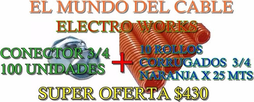 10 Rollo Caño Corrugado 3/4 + 50 Conectores 3/4 De Pvc