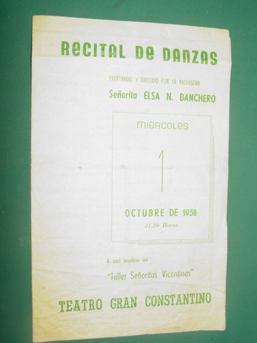 Bragado Folleto Danza Elsa Banchero Teatro Constantino 1958