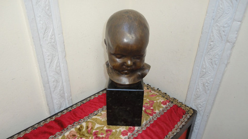 Gran Escultura Busto En Bronce Niño Antiguo Impecable Vealo