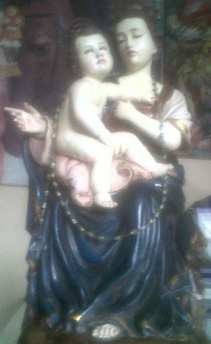Imagen 2 de 5 de Virgen María Y Niño Jesús Escultura De Madera Antigua