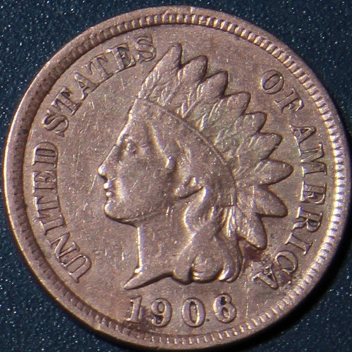 Un Centavo 1906 Eeuu Cabeza Indio Cobre Rara Buen Estado Ipw