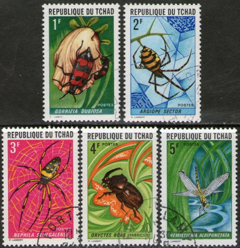 Chad Serie Completa X 5 Sellos Usados Insectos Y Arañas 1972