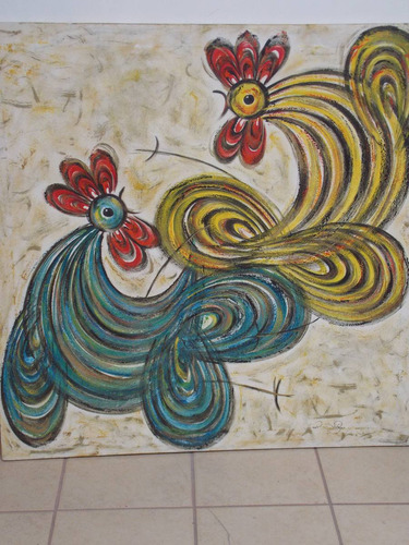 Pintura Al Oleo De Gallos