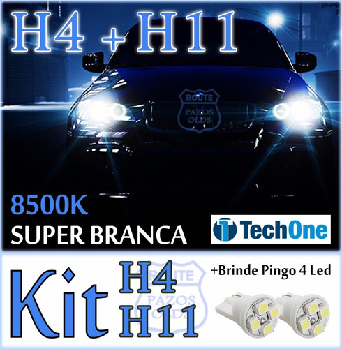 Kit Lampada Super Branca H4 + H11 55w Ecosport 2012 À 2015