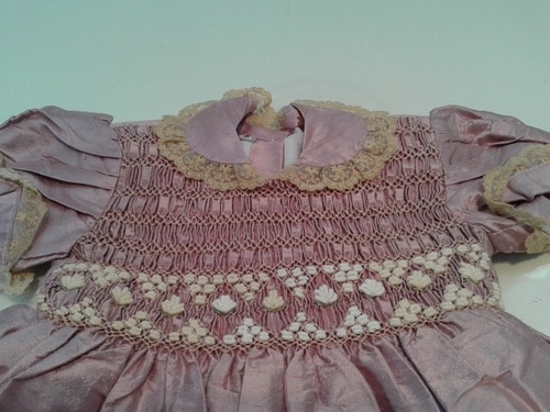 Vestido Fiesta Bordado Punto Smock Nido De Abeja Seda 1