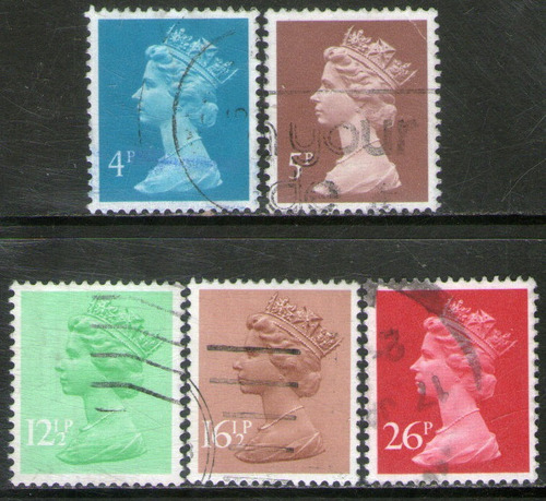 Reino Unido 5 Sellos Usados Reina Elizabeth 2° Años 1981-82