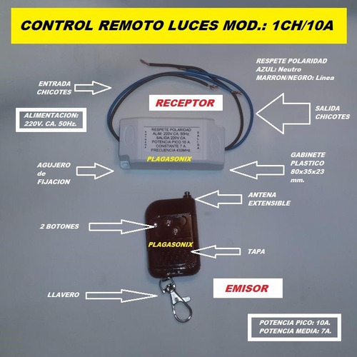 Imagen 3 de 10 de Control Remoto Luces 1 Canal Rf 220v 10a Premium Plagasonix No Necesita Fuente De Alimentacion Se Activa Con 220v.ca.