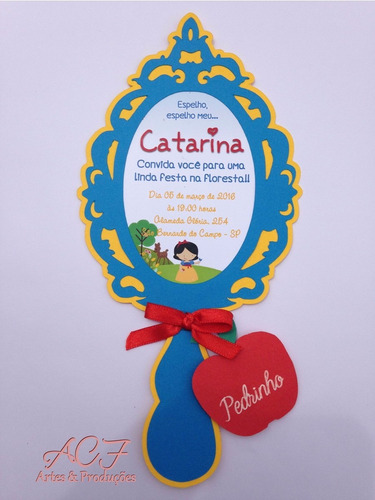 Imagem 2 de 4 de 50 Unid Convite De Aniversário Modelo Espelho Branca De Neve
