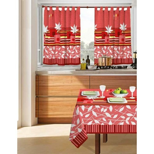 Juego De Cortinas 2 Paños Linea Hojas Cocina Ambiente