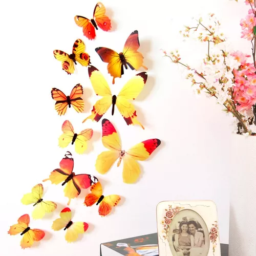 borboleta 3D,3D oco para fora etiquetas coloridas da borbolet Adesivo  Quadrado - 12 peças borboleta removível para quarto, quarto, bolo,  aniversário e Jmedic
