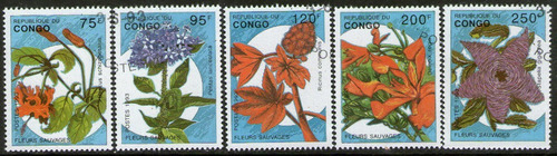 Congo Serie X 5 Sellos Usados Flores Silvestres Año 1993 