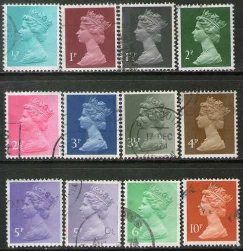 Reino Unido Serie X 12 Sellos Usados Reina Elizabeth 1970-80